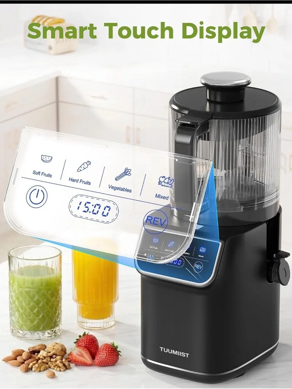 3-in-1 Cold Press Juicer Machine Smart Touch Masticating Juicers Whole Fruit &